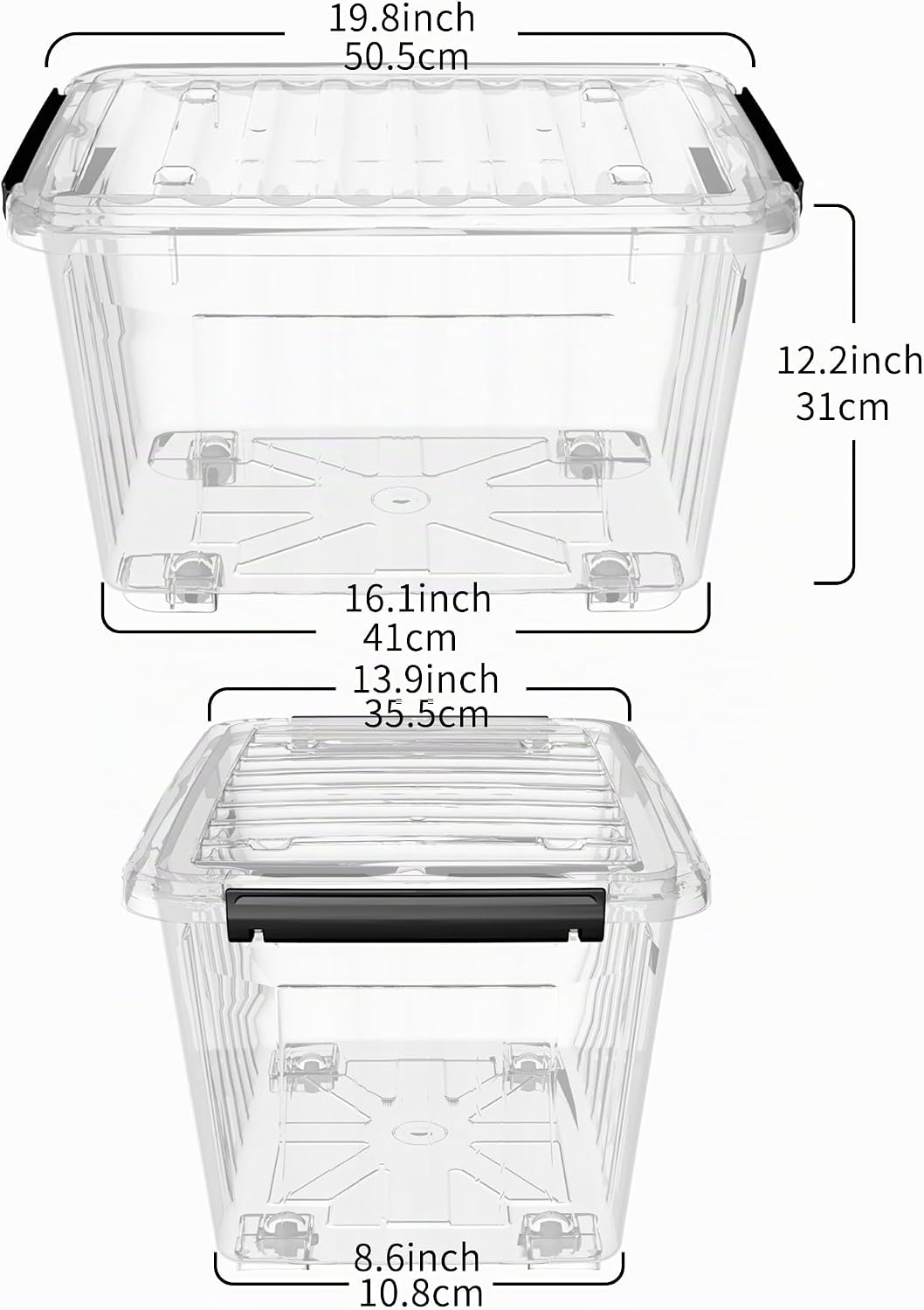 Cetomo,35L*4,4er-Pack, Aufbewahrungsbox mit deckel,Aufbewahrungsboxen, mit Clips, stapelbar, Wohnzim