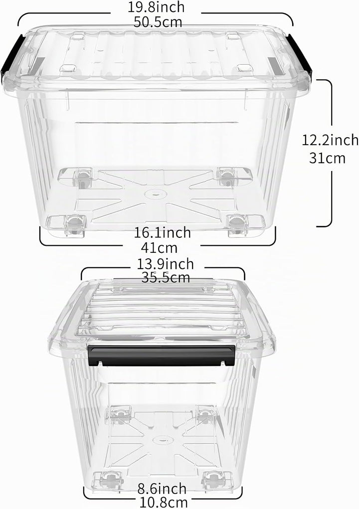 Cetomo,35L*4,4er-Pack, Aufbewahrungsbox mit deckel,Aufbewahrungsboxen, mit Clips, stapelbar, Wohnzim