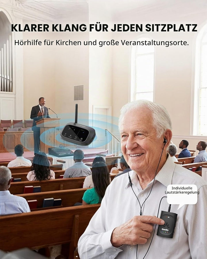 Avantree Audiplex M3 – Mehrkanal-Audio-System mit Kopfhörern für Kirchenübersetzung &amp; Seminare, 30 m