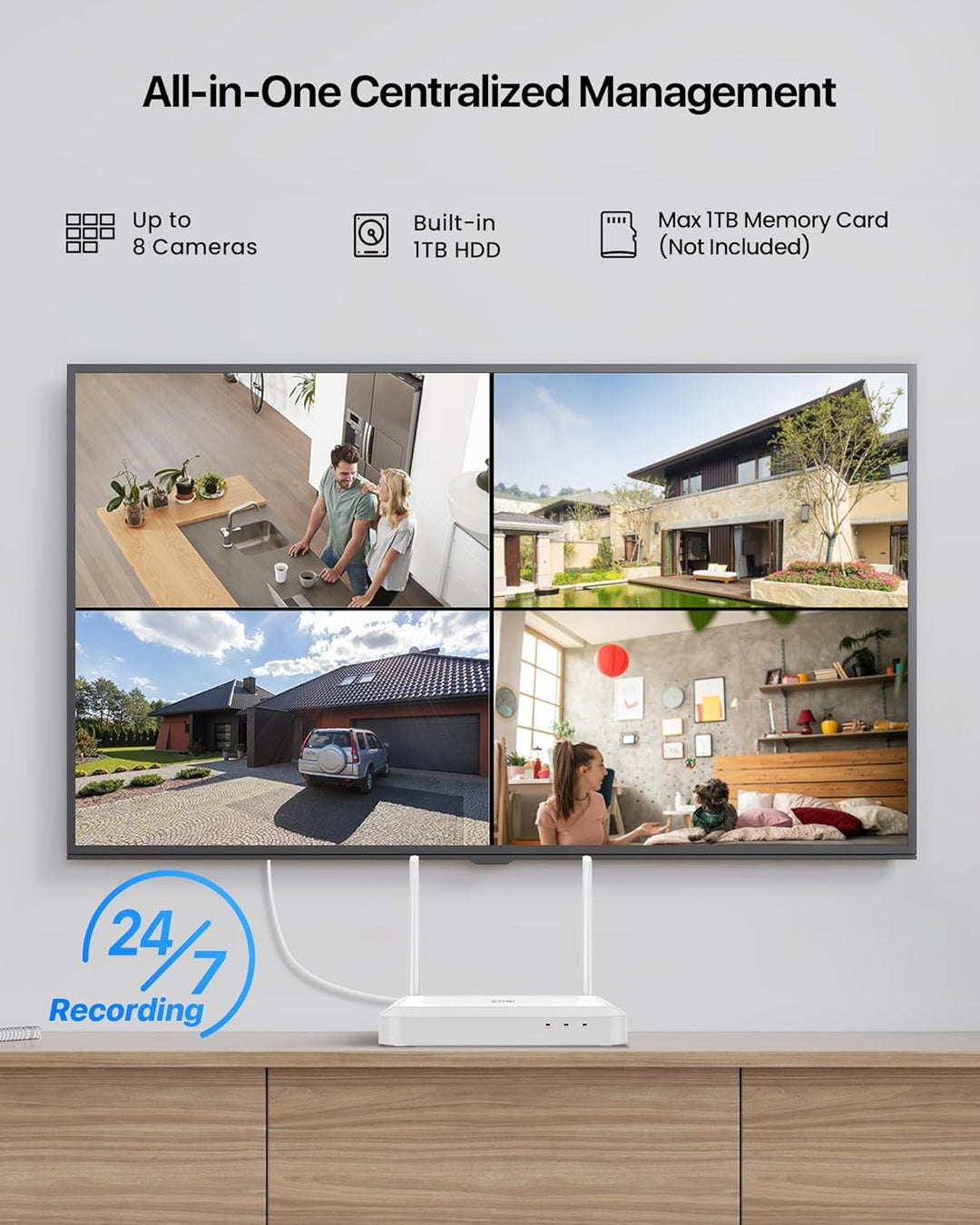 ZOSI 5MP Wi-Fi 6 WLAN Überwachungskamera Set, Farbnachtsicht, 8CH NVR mit 1TB HDD, Personen-/Fahrzeu