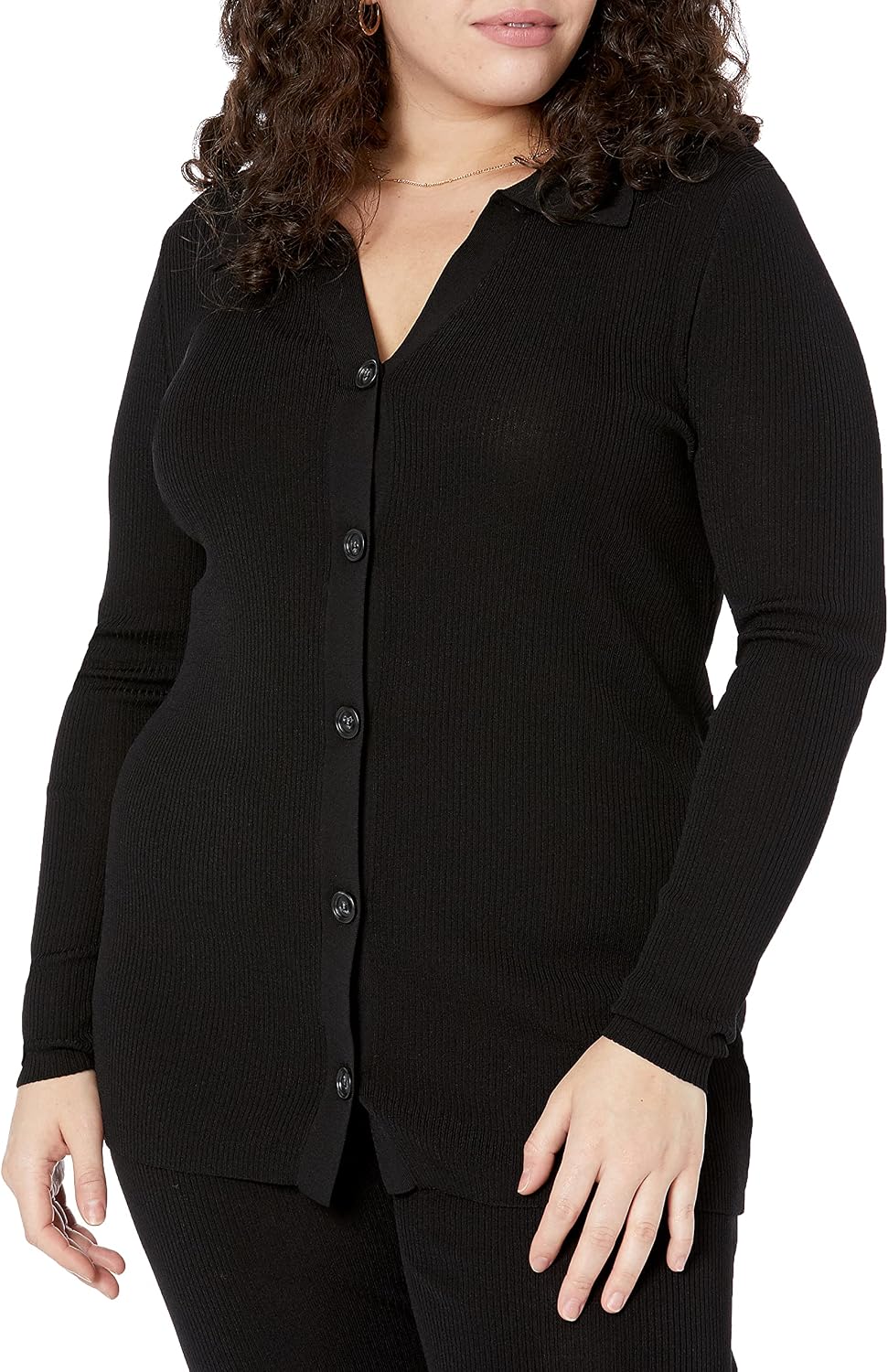 The Drop Constance Ripp-Pullover mit Knopfleiste für Damen XS Schwarz, XS Schwarz