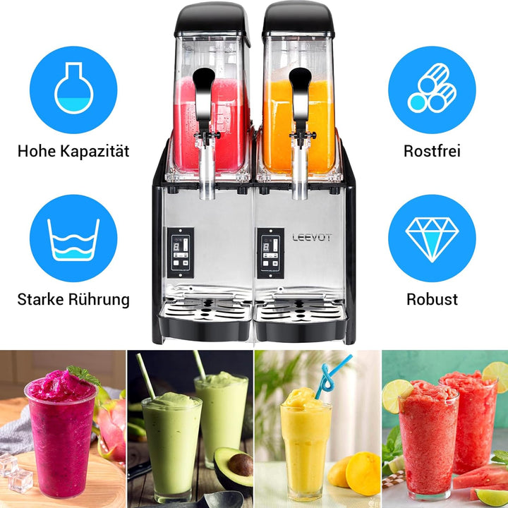 LEEVOT Kommerzielle Slush Maschine - 2 Tanks 24 Litres Margarita-Maker, 890W Edelstahl-Gefriergeträn