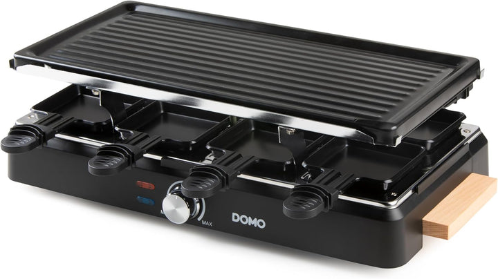 DOMO DO9262G Steingrill/Raclette-Grill - Wooden Design - Inklusive Raclettepfännchen und Holzspatel