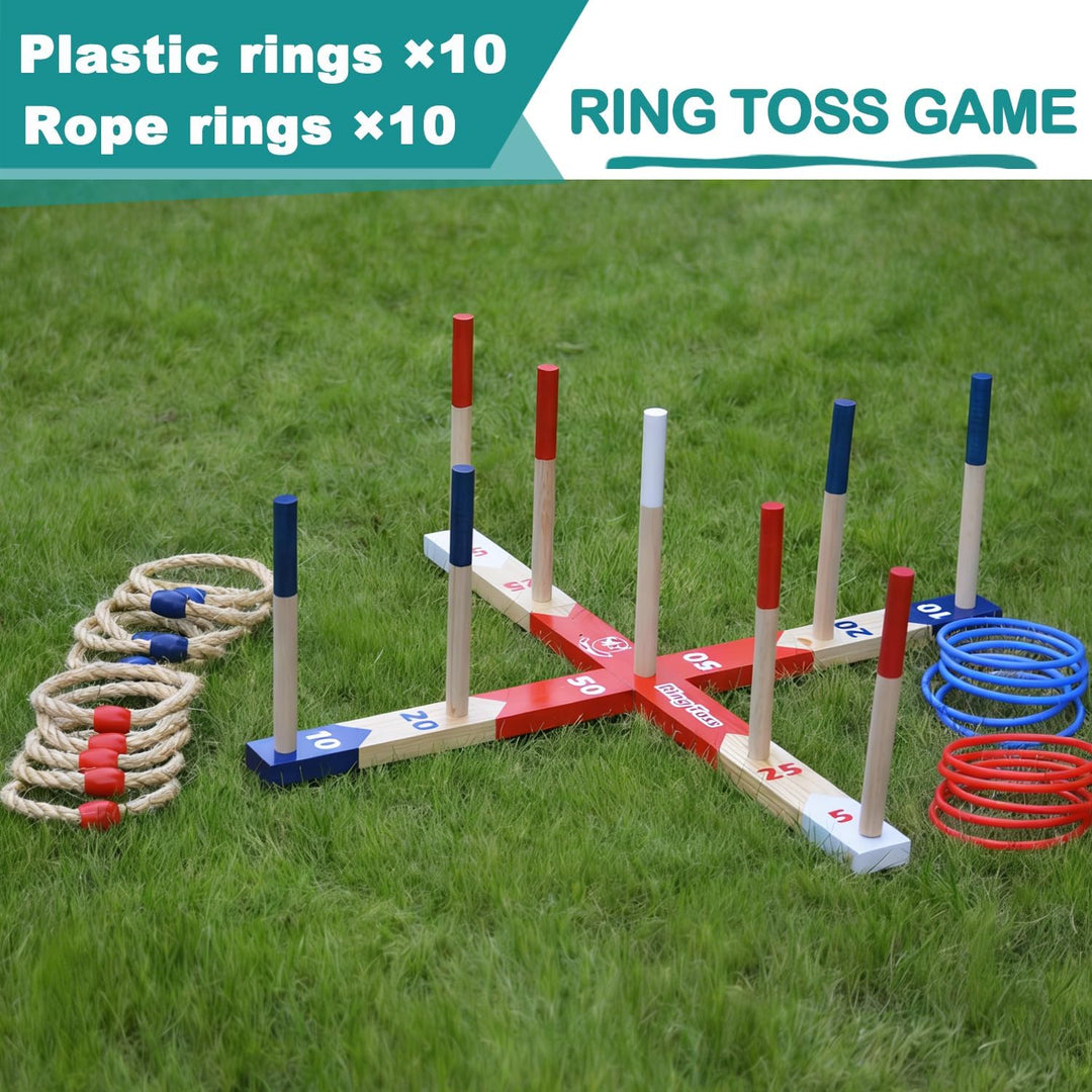 Holz Ringwurfspiele, Premium Quoits Gartenspiel Set, Wurfspiel Gross, Gross
