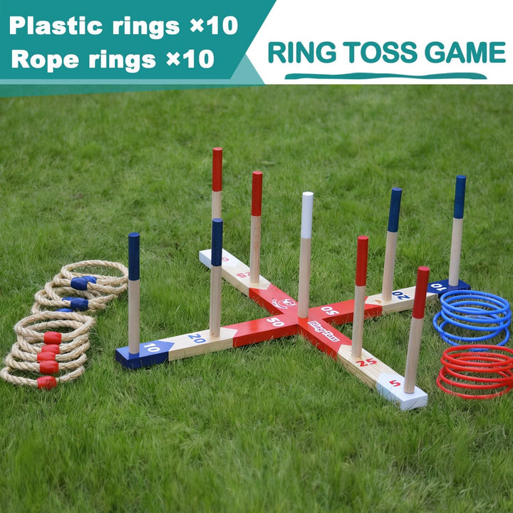 Holz Ringwurfspiele, Premium Quoits Gartenspiel Set, Wurfspiel Gross, Gross