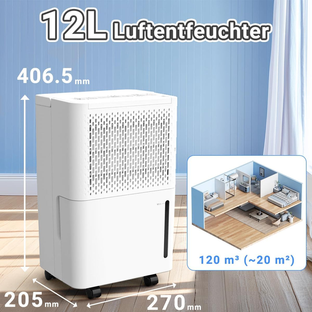 pasapair Luftentfeuchter 12L in 24h Entfeuchtungsleistung–Automatischer Entfeuchter für Räume bis 12