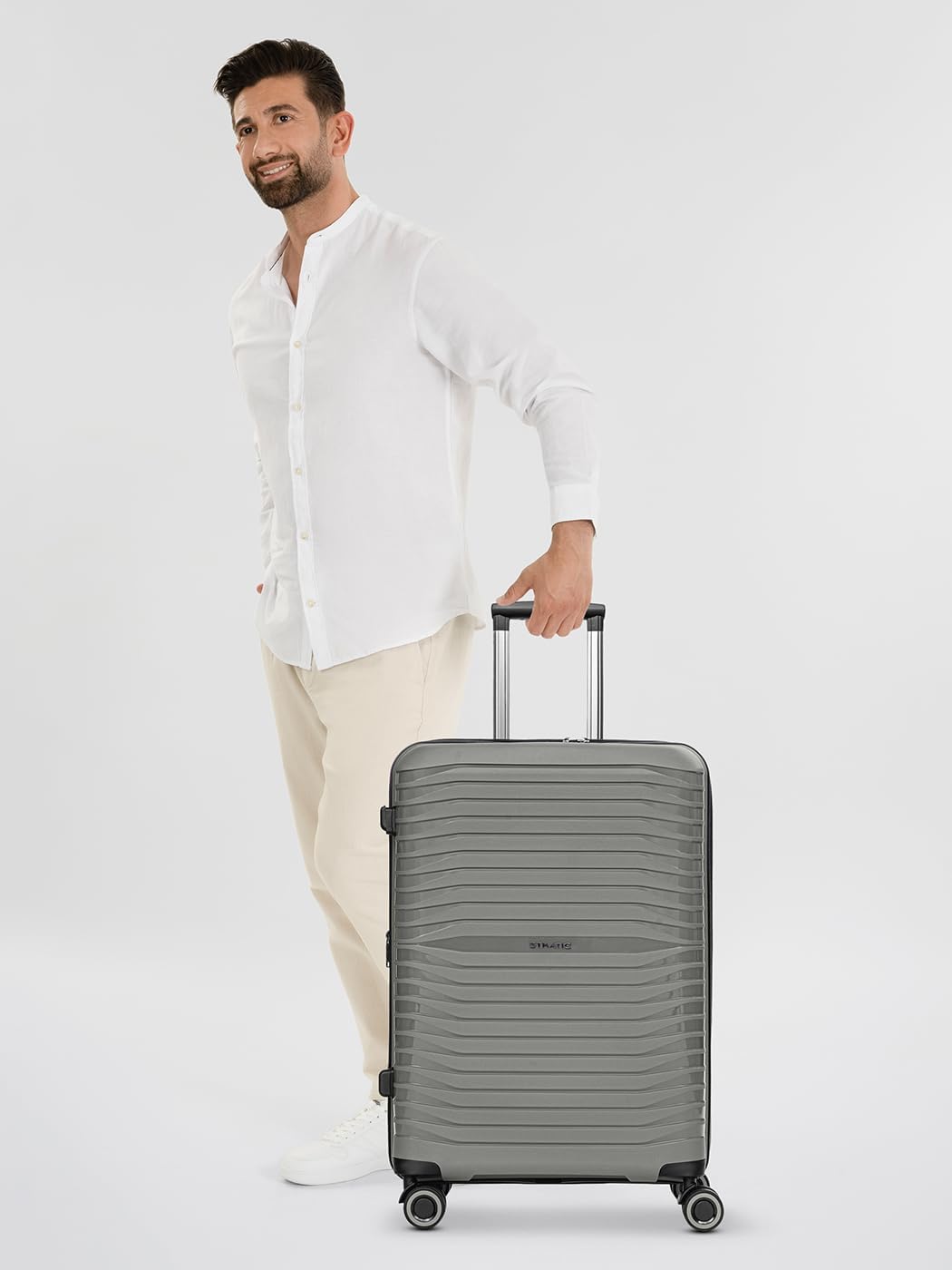 Stratic Shine Koffer gross | Trolley mit 4 360° Drehbare Rollen, Kreuzpackgurt, Dehnfalten, arretier