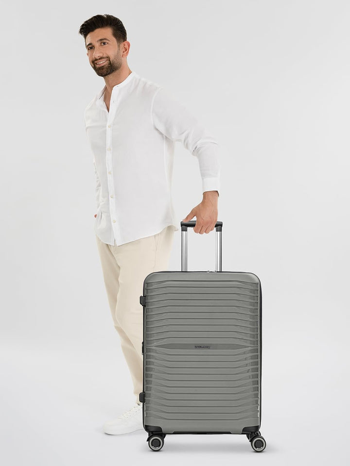 Stratic Shine Koffer gross | Trolley mit 4 360° Drehbare Rollen, Kreuzpackgurt, Dehnfalten, arretier