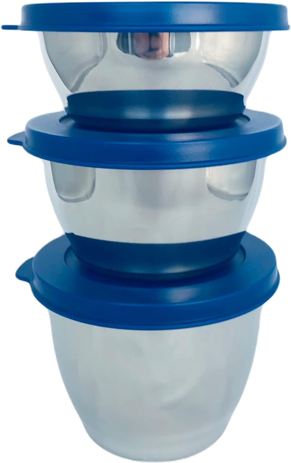 Tupperware SET (3) Tiffin 200 ml + 300 ml + 450 ml Edelstahl metall silver dunkel blau Deckel - Clea