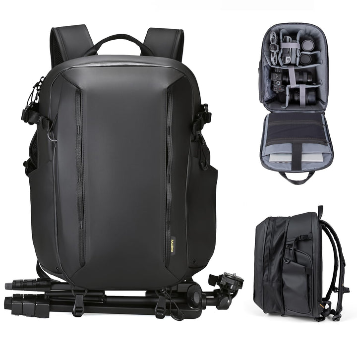 RaLeno Wasserdichter Kamerarucksack,25L+5L(erweiterbares Vorderfach) Fotorucksack, Seitentaschen mit