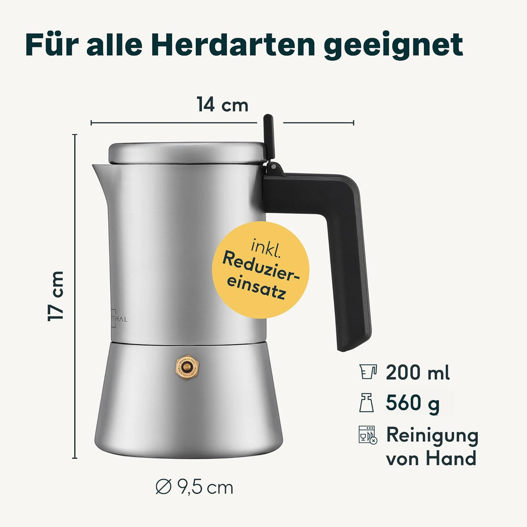 SILBERTHAL Espressokocher Edelstahl 200 ml - 4 Tassen - Induktionsgeeignet – Kaffeekocher für jeden