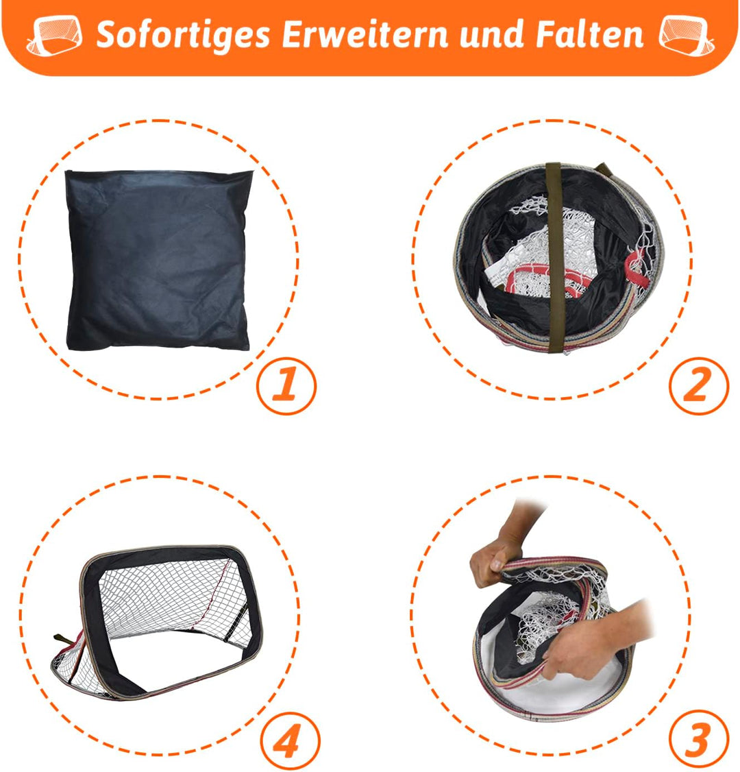 Profi Pop-Up Fussballtor 2er Set 120×70×70 cm Mobiles Kleinfeldtor für Fussballtraining & Technik-Dr