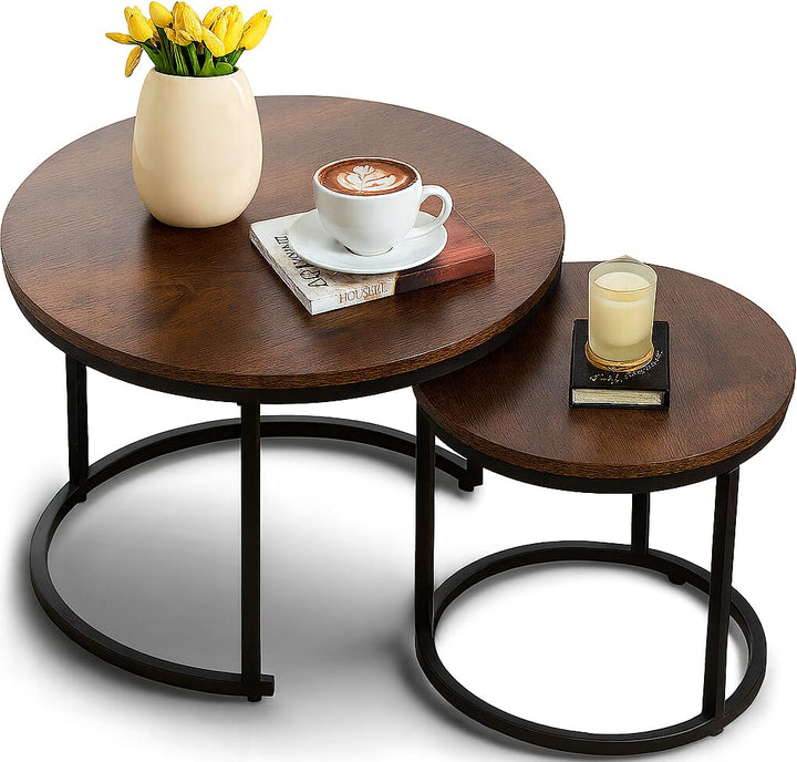 Home-Heaven® Couchtische Rund Braun Holzoptik – Beistelltisch-Set aus 2 Tischen – Wohnzimmertisch Ø6