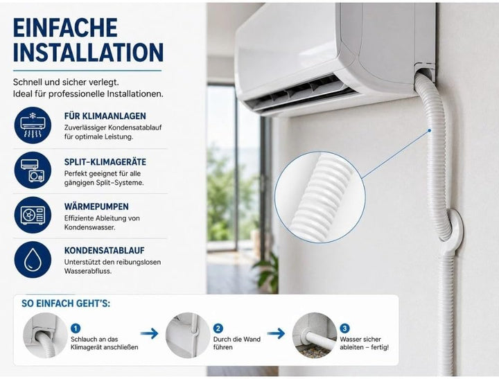 Kondensatschlauch Ø 16 mm für Klimaanlage – Flexibler PVC Ablaufschlauch für Kondenswasser, Split-Kl