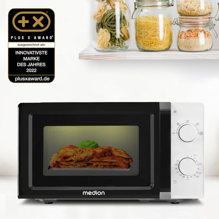 MEDION Mikrowelle (20 Liter, 700 Watt, klein kompakt und platzsparend, 5 Mikrowellenstufen, Auftaufu