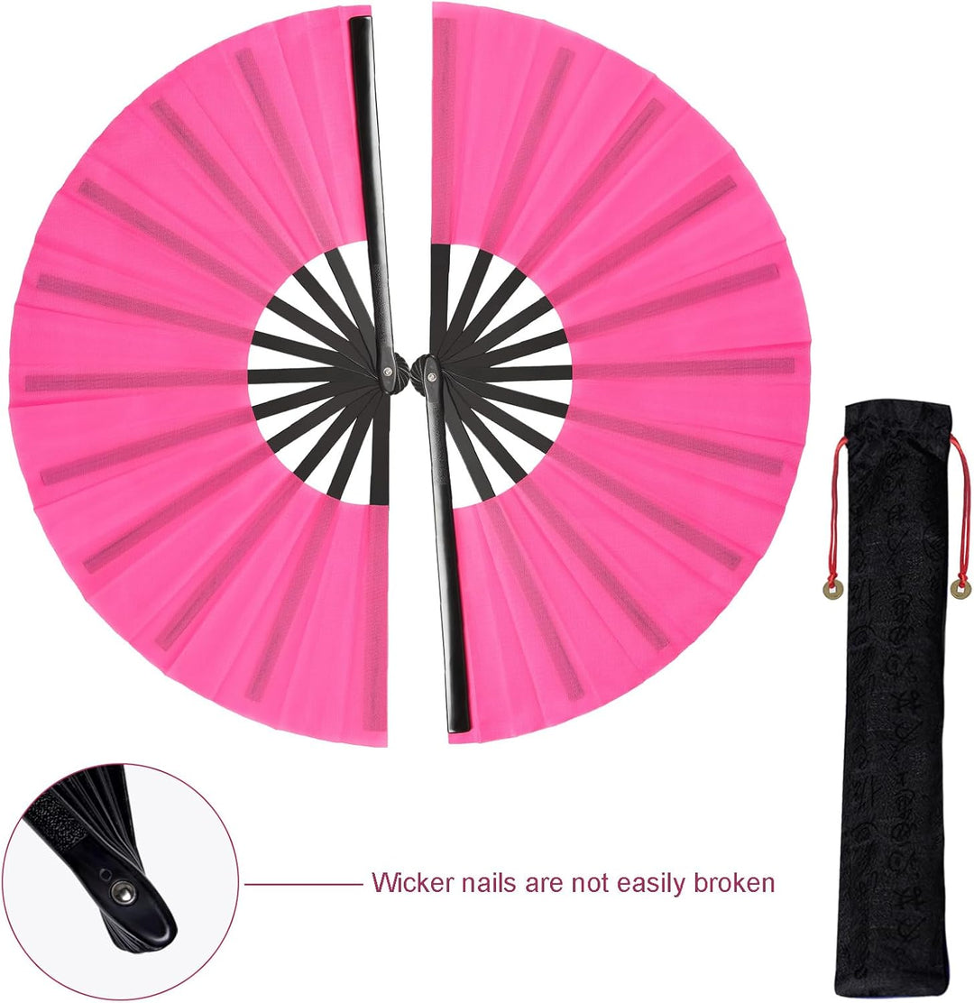 2 Stück Grosse Faltbare Seide Hand Fächer Chinesischer Tai Chi Faltender Handfächer Nylon Tuch Chine