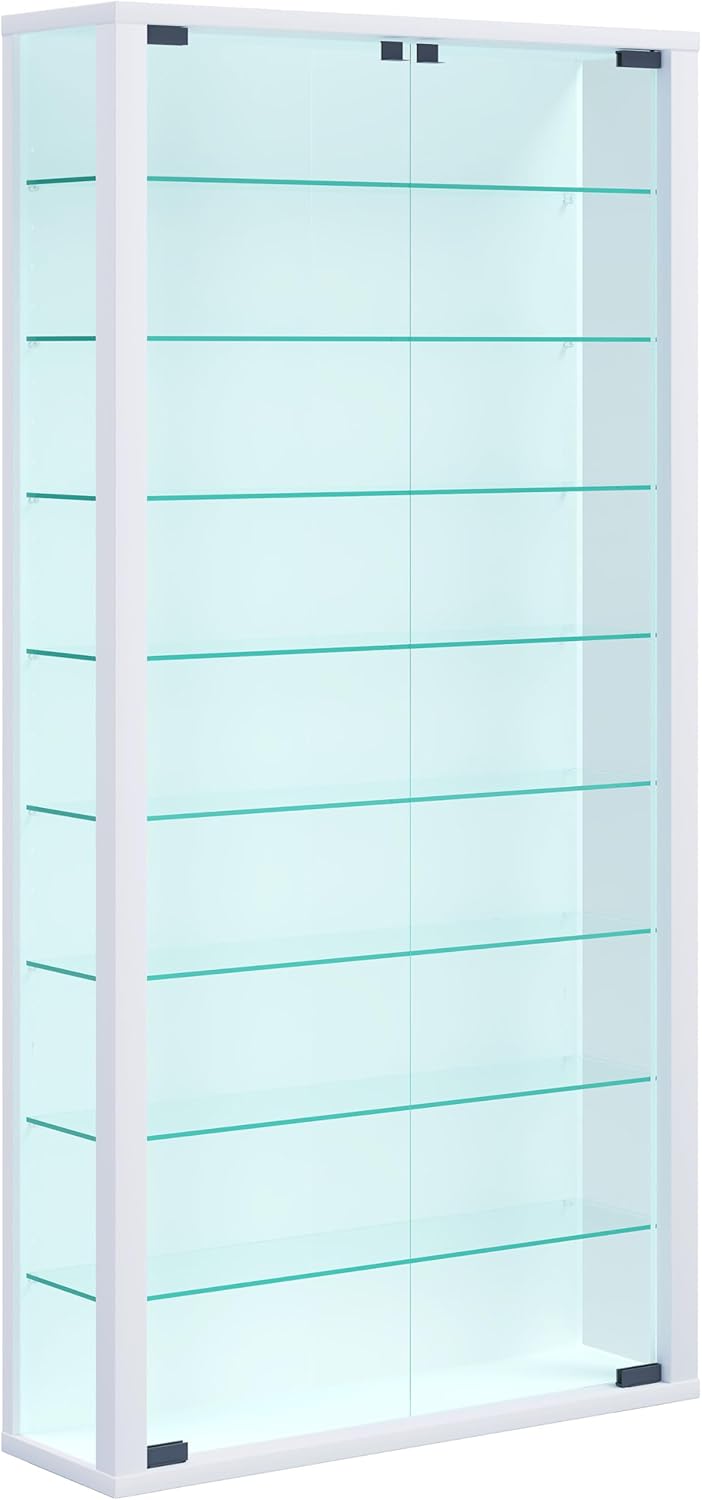 VCM Wandvitrine Sammelvitrine Glasvitrine Wand Vitrine Regal Schrank Glas ohne Beleuchtung Weiss "Vi
