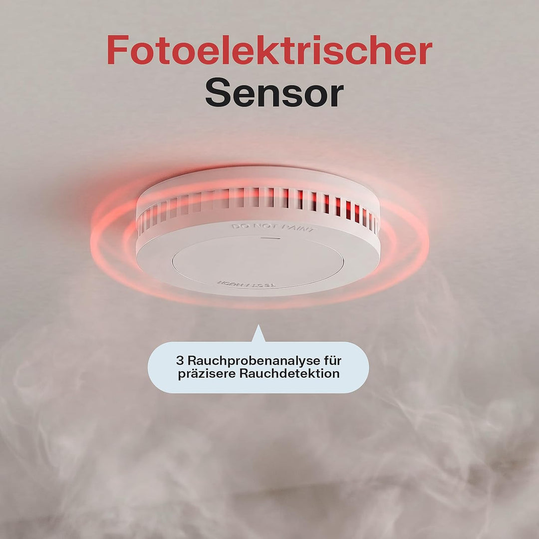 2er MINI Rauchmelder Set 10 Jahre Batterie, feuermelder ohne fehlalarme, brandmelder flach zum klebe