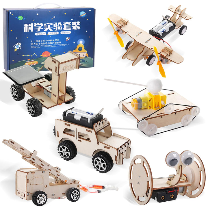 6 Stück Experimente Set,Elektronik Baukasten,Experimentierkasten, Elektro Baukasten 6-in-1 Holz STEM