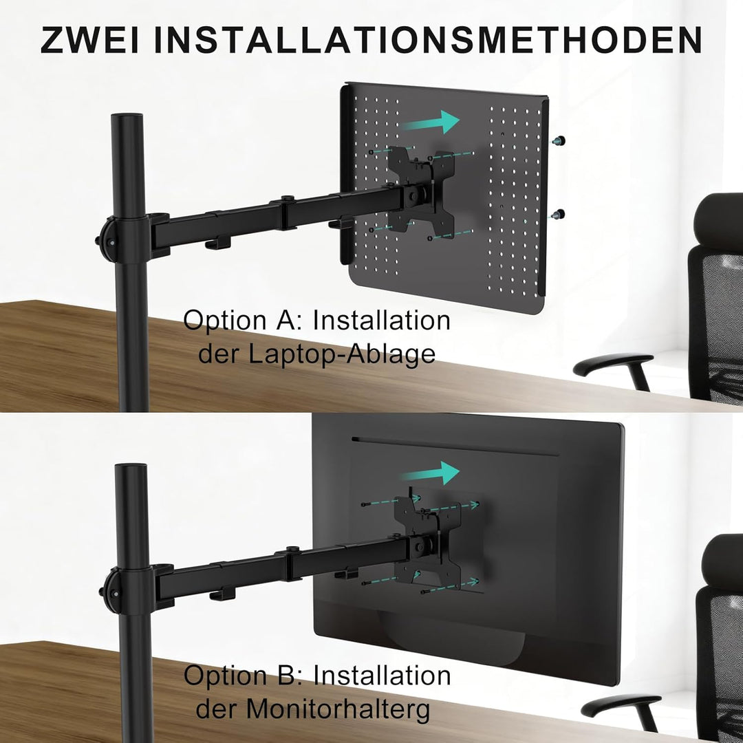 WALI Laptopablage Schreibtischhalterung für 1 Laptop Notebook bis 17 Zoll, voll verstellbar, 10 kg K