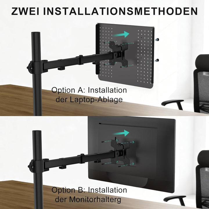 WALI Laptopablage Schreibtischhalterung für 1 Laptop Notebook bis 17 Zoll, voll verstellbar, 10 kg K