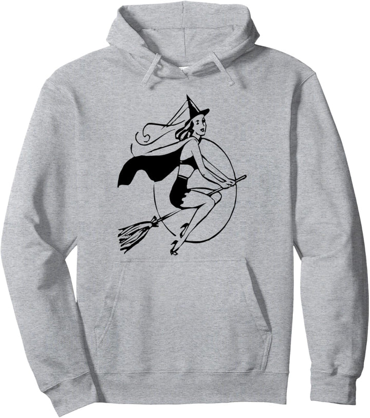 Pin Up Girl Hexe Flying Halloween Süsses oder Saures Pullover Hoodie