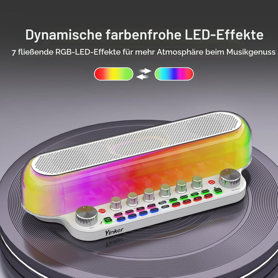 Audio Mixer Bluetooth Maschine mit 2 Kabellose Mikrofones Tragbarer Karaoke Lautsprecher, Live Sound