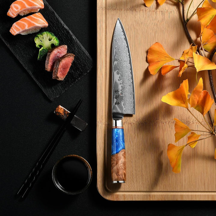 Japanisches Kochmesser, 20 cm Damastmesser Küchenmesser aus VG10 Stahl, handgefertigtes scharfes Mes