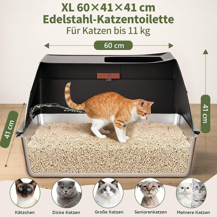 Gimars 3 in 1 Hochwandiger Anti-Auslauf Edelstahl Katzentoilette XXL mit Deckel, Extra Grosses Gesch