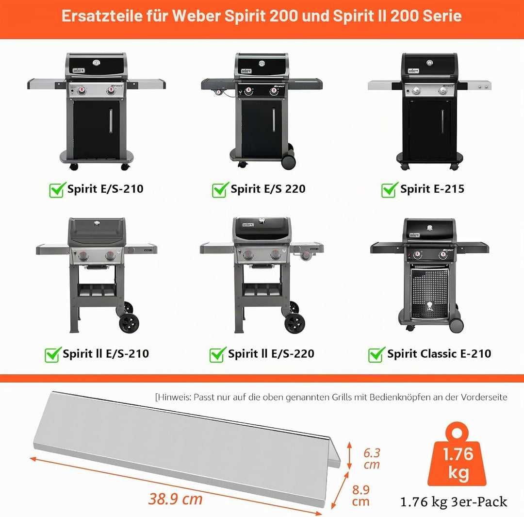 QuliMetal Aromaschienen aus Edelstahl für Weber Spirit 200 und Spirit II 200 Serie, 38,9 cm, Flavori
