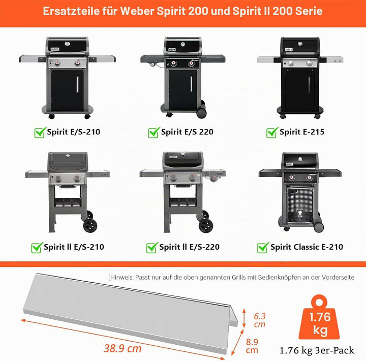 QuliMetal Aromaschienen aus Edelstahl für Weber Spirit 200 und Spirit II 200 Serie, 38,9 cm, Flavori