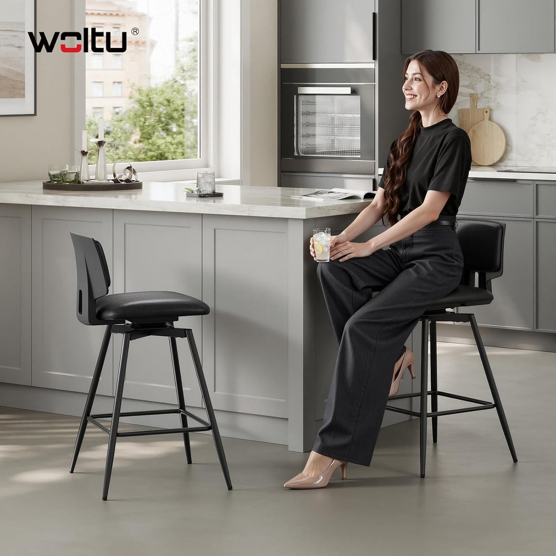 WOLTU Barhocker 2er Set, Barstuhl 360° drehbar, Küchenhocker mit Rückenlehne Fussstütze, für Küche B