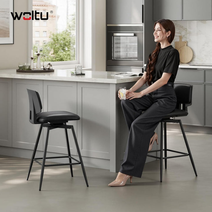 WOLTU Barhocker 2er Set, Barstuhl 360° drehbar, Küchenhocker mit Rückenlehne Fussstütze, für Küche B