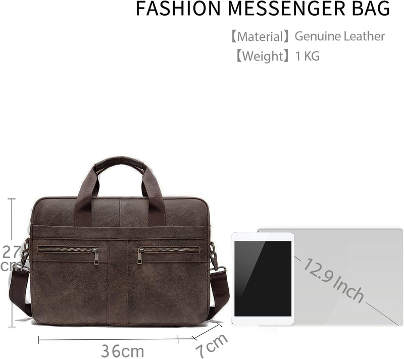 FANDARE Herren Laptop-Aktentaschen Leder Handtasche Business Umhängetasche Wasserdicht Crossbody Mes