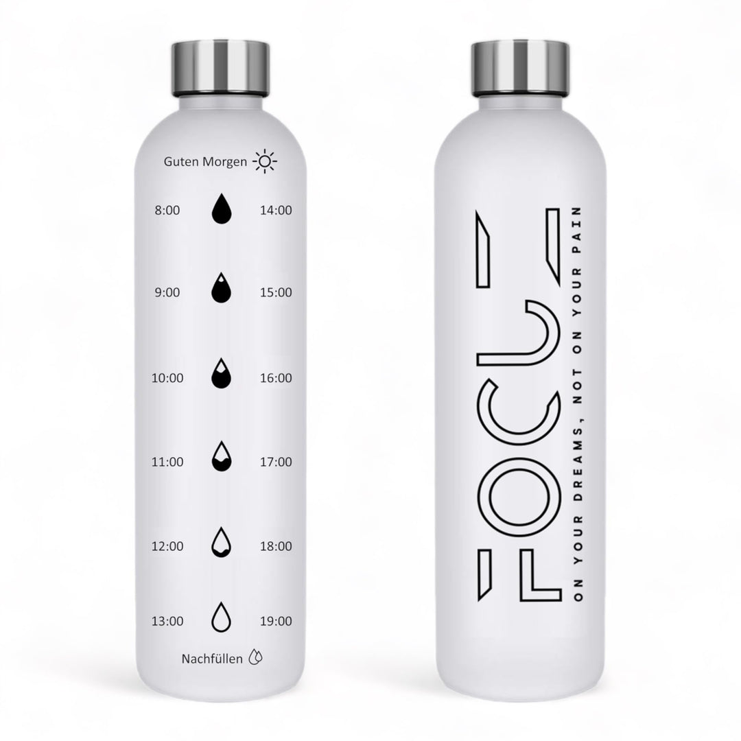 FOCUZ® Motivational Bottle 1 L mit motivierender Zeitmarkierung, Trinkflasche 1l, 1 Liter - auslaufs
