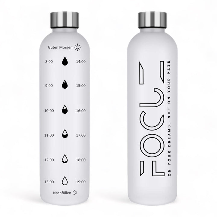 FOCUZ® Motivational Bottle 1 L mit motivierender Zeitmarkierung, Trinkflasche 1l, 1 Liter - auslaufs