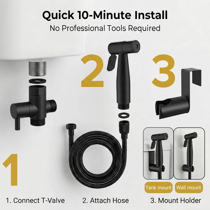 Edelstahl Bidet Handbrause Set Robuste WC Dusche Bidet Sprayer mit Halterung, T-Adapter & Schlauch f