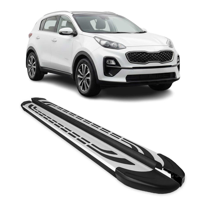 OMAC Trittbretter Seitenschweller Seitenbretter kompatibel mit Kia Sportage 4 2016-2021 Alu Schwarz-