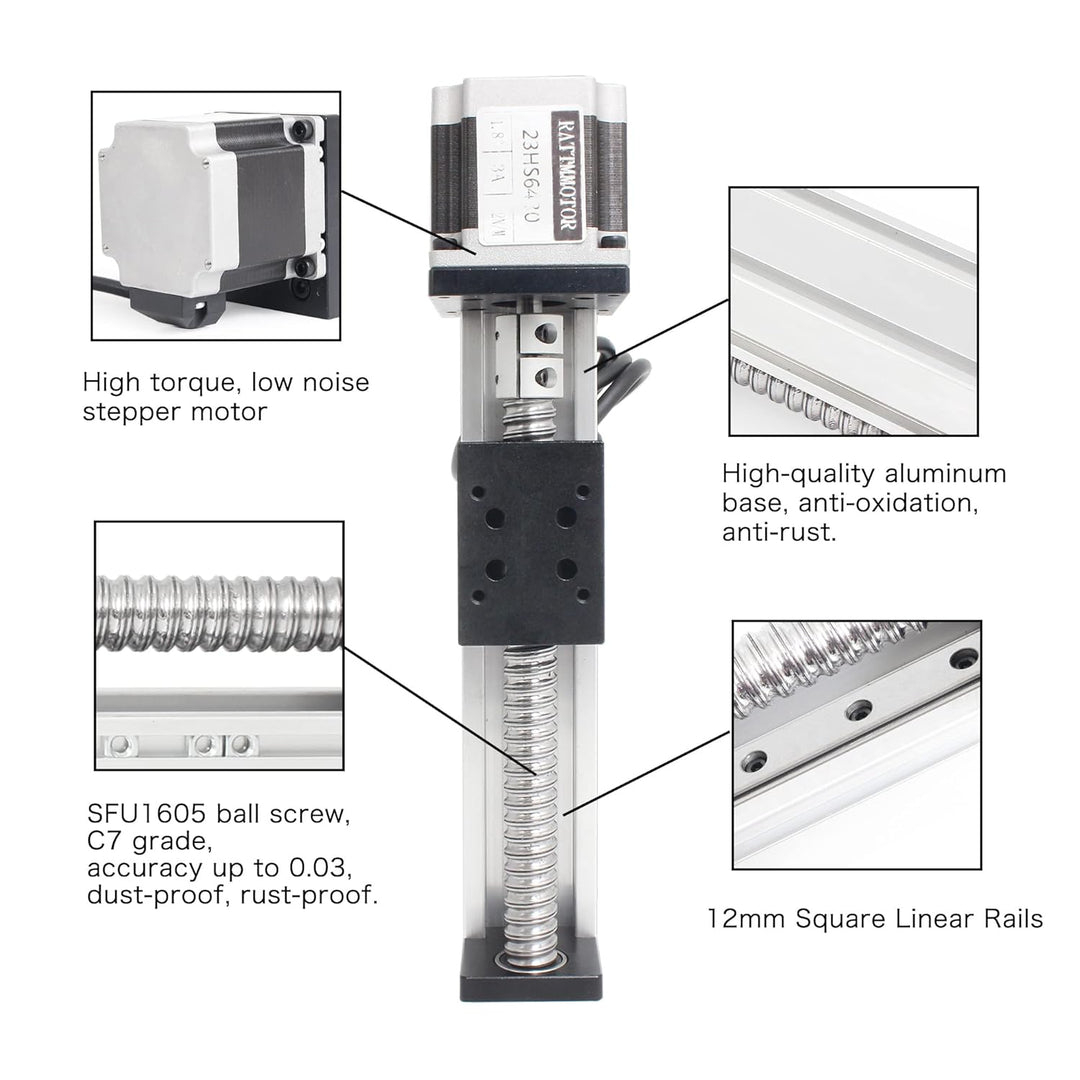 RATTMMOTOR 100mm Verfahrweg Länge Linear Schienenführung CNC Linearschlitten Tisch Lineartischantrie