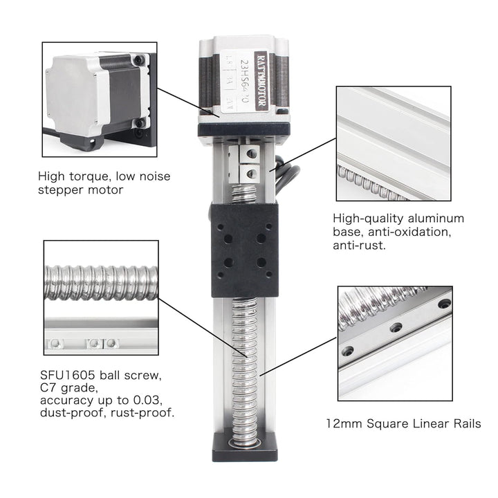 RATTMMOTOR 100mm Verfahrweg Länge Linear Schienenführung CNC Linearschlitten Tisch Lineartischantrie