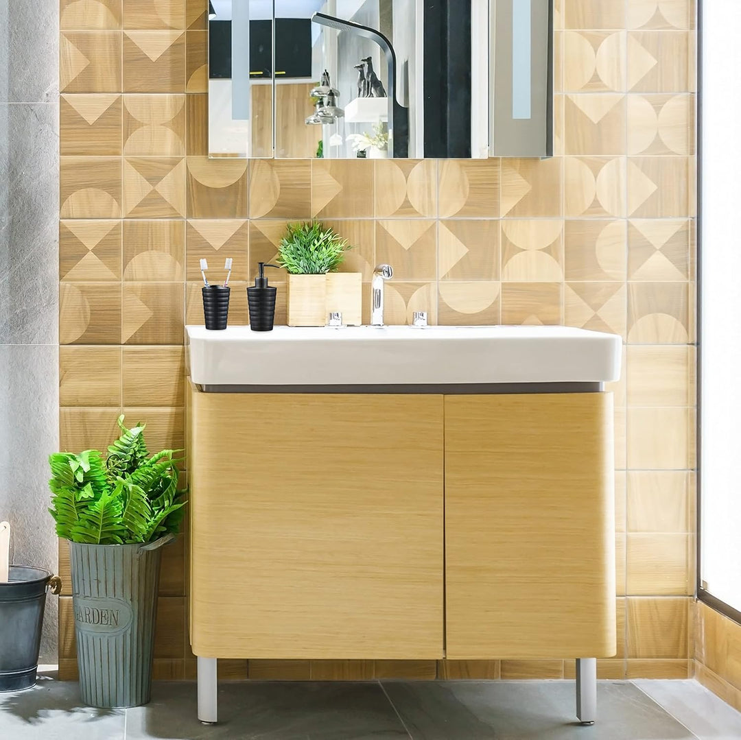 Relaxdays Badezimmer Set, 4-teilig, Seifenspender, Seifenschale, Zahnputzbecher, Zahnbürstenhalter,