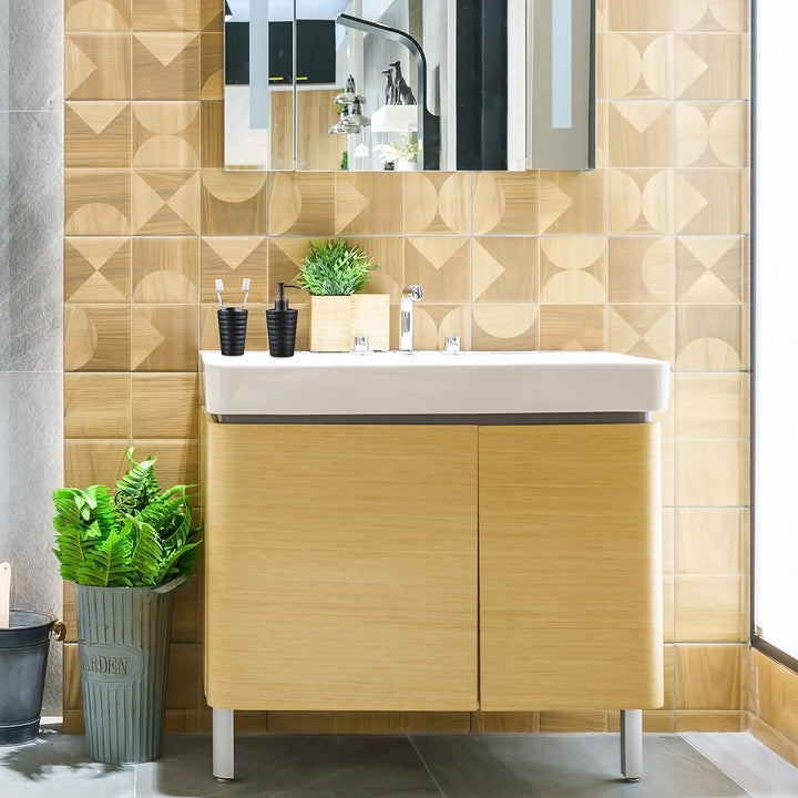 Relaxdays Badezimmer Set, 4-teilig, Seifenspender, Seifenschale, Zahnputzbecher, Zahnbürstenhalter,