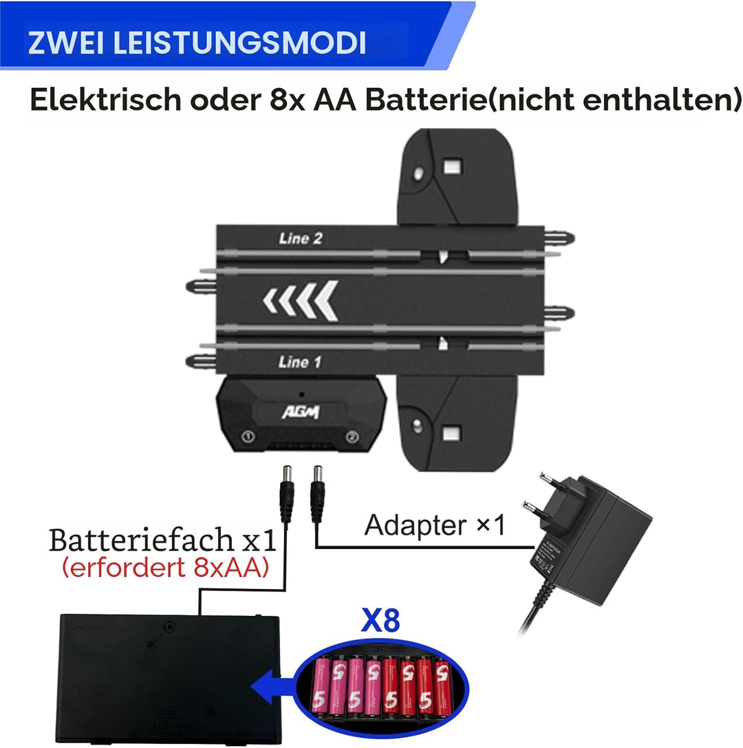 AGM MASTECH Slotcar-Rennbahn-Sets mit 4 exquisiten Slotcars, Batterie- oder Elektroautobahn, 2 Contr