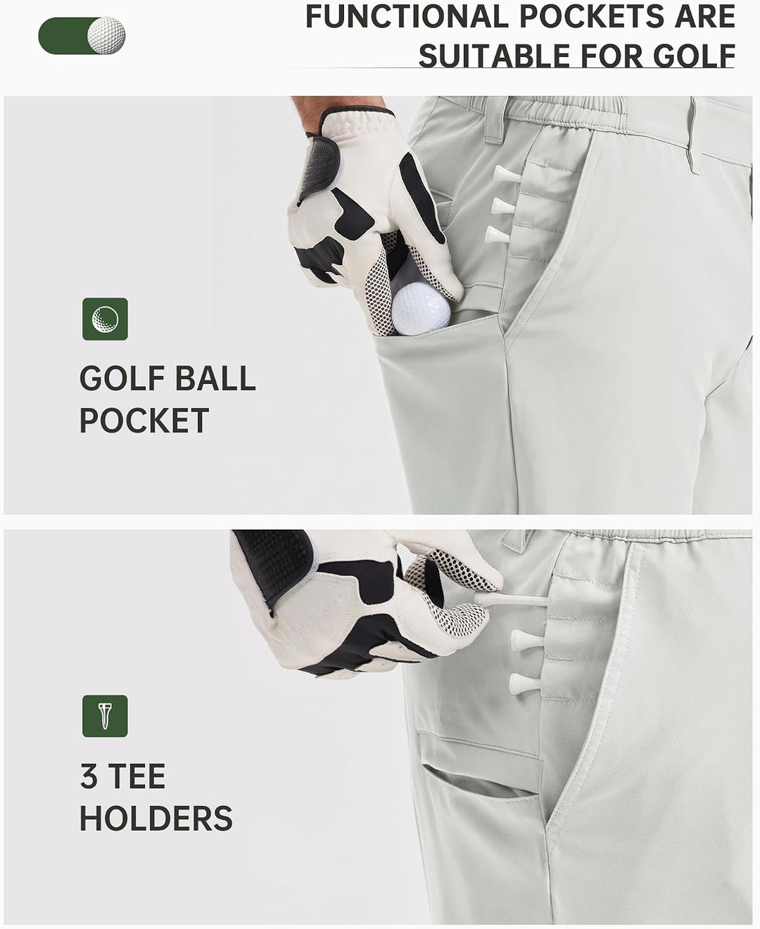 33,000ft Herren Golf Shorts Stretch Bermuda Shorts UPF 50+ Leichte Kurze Golfhose Chino Shorts Summe