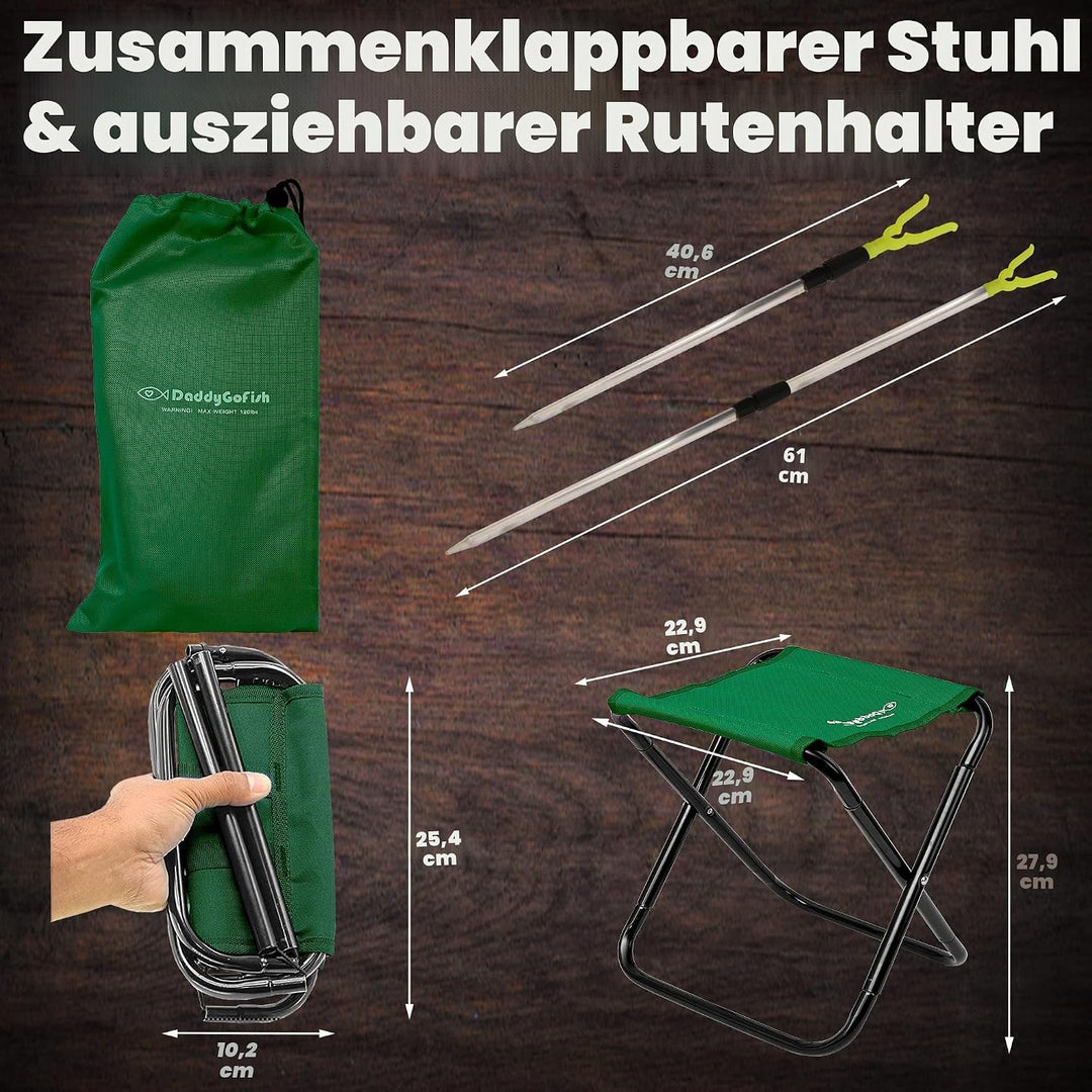 DaddyGoFish Kinder Angelset - Teleskoprute &amp; Rolle Combo mit Klappstuhl, Rutenhalter, Tackle Box, Kö