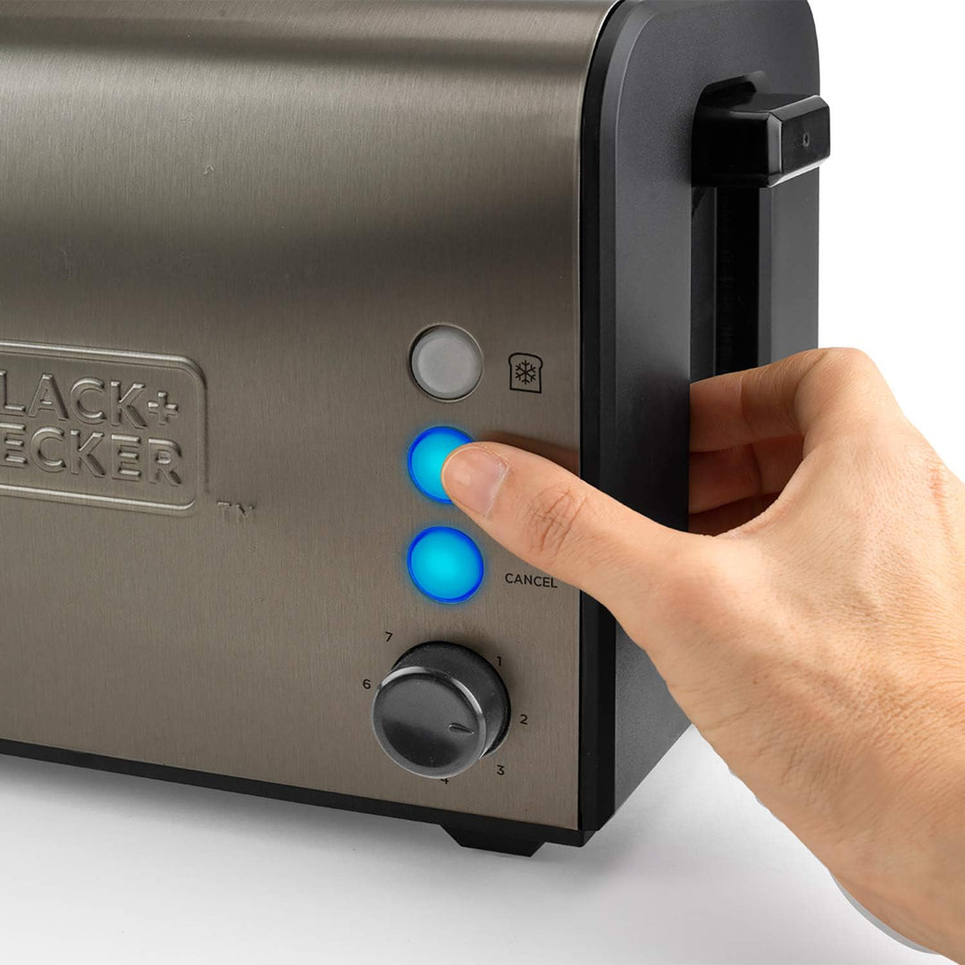 Black+Decker ES9600060B BXTO900E Toaster, 900, Edelstahl, Grau 2 extra breite Schlitze Ohne Klemmen,