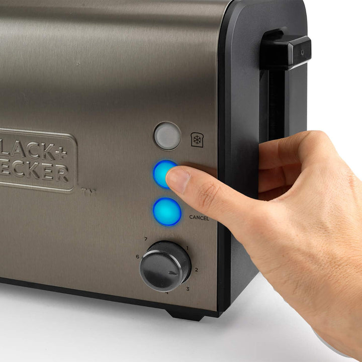Black+Decker ES9600060B BXTO900E Toaster, 900, Edelstahl, Grau 2 extra breite Schlitze Ohne Klemmen,