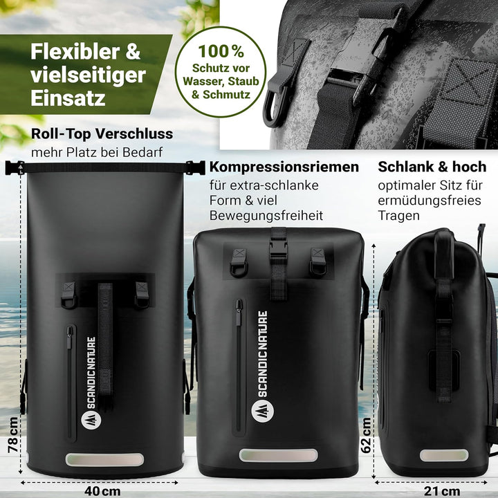 PIONEER wasserdichter Rucksack mit Rolltop Verschluss 35L 55L schwarz gelb oliv-grün - extra robust