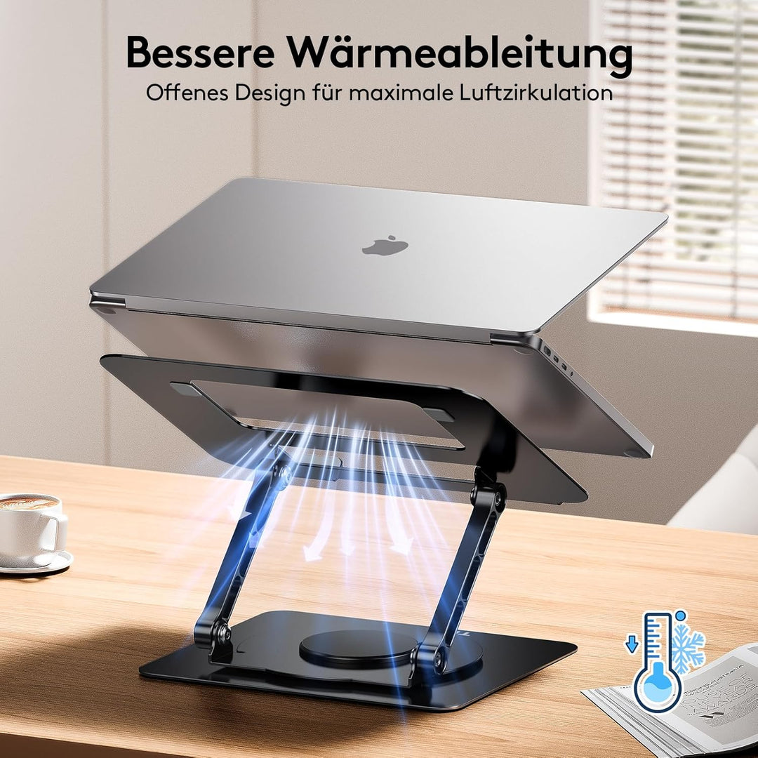 TECKNET 360° Laptop Ständer Höhenverstellbar, Verstellbarer Notebook Halterung aus Metall mit Doppel