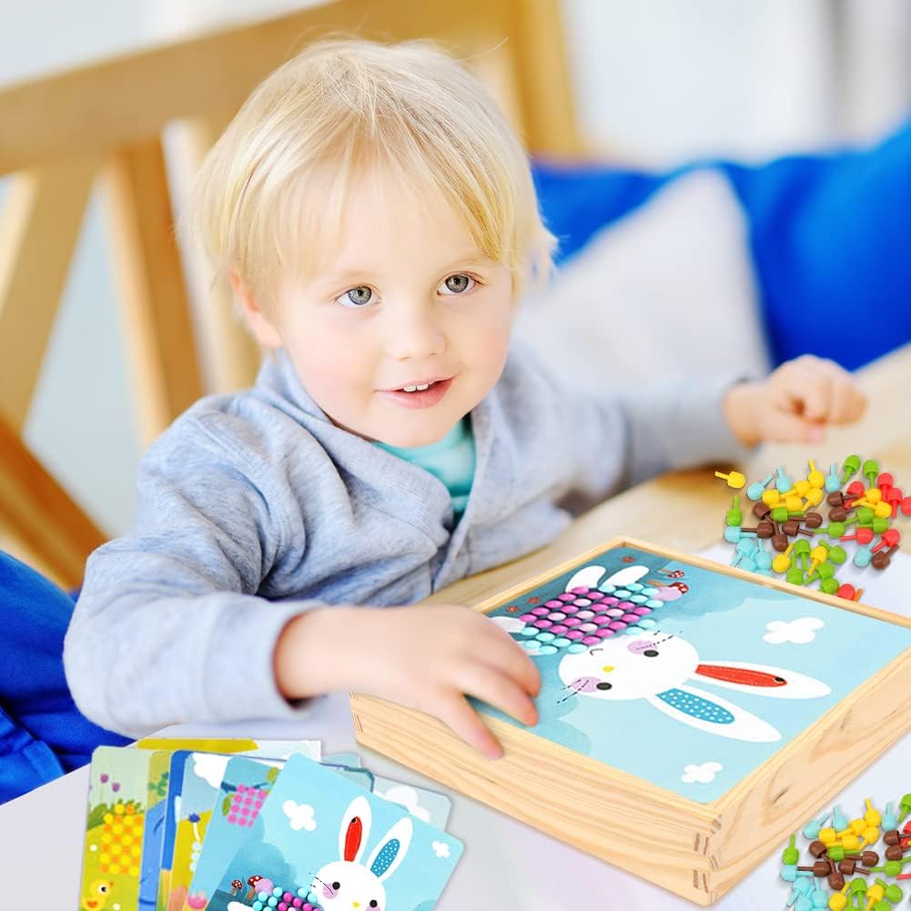 Gohytal Mosaik Steckspiel für Kinder, Spielzeug ab 2 3 4 5 Jahre Holz Mosaik Bastelset Kinder Pegboa